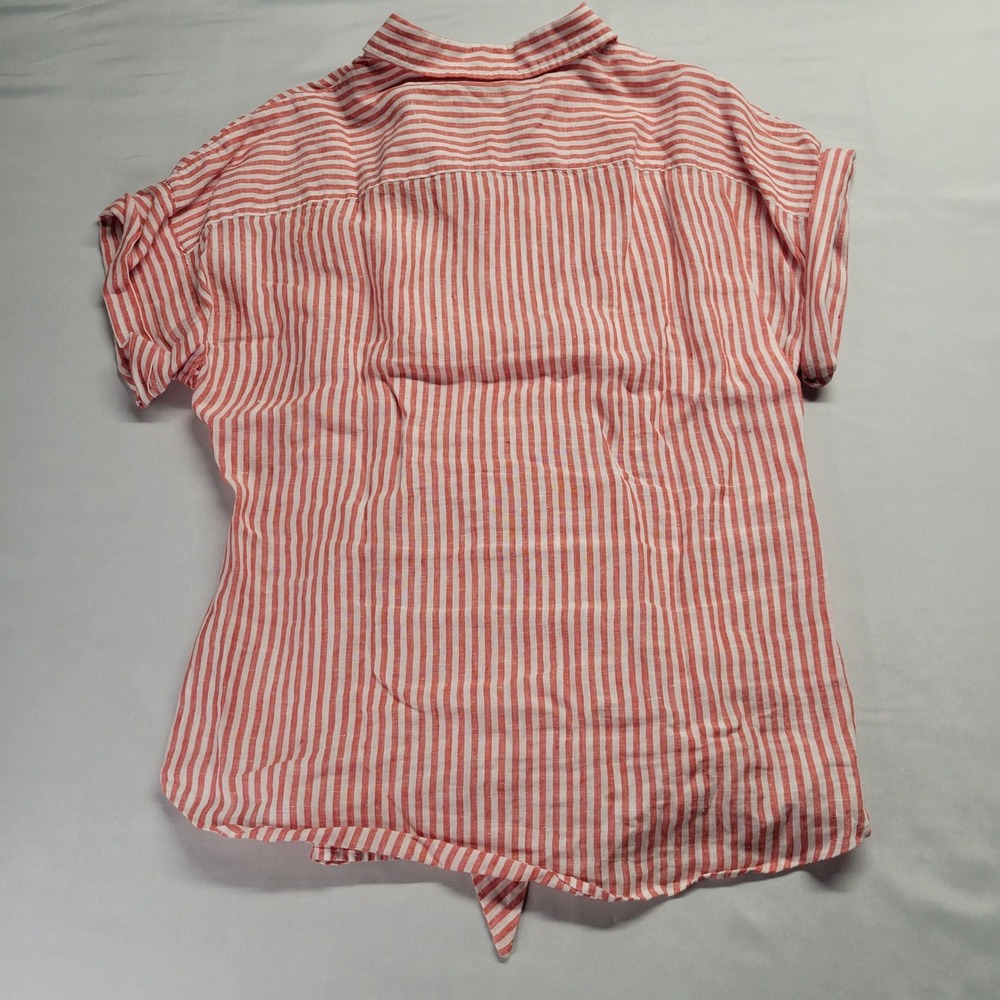 Lauren Ralph Lauren Red White Striped Linen Front Tie Shirt Large Short Sleeve - Picture 11 of 11